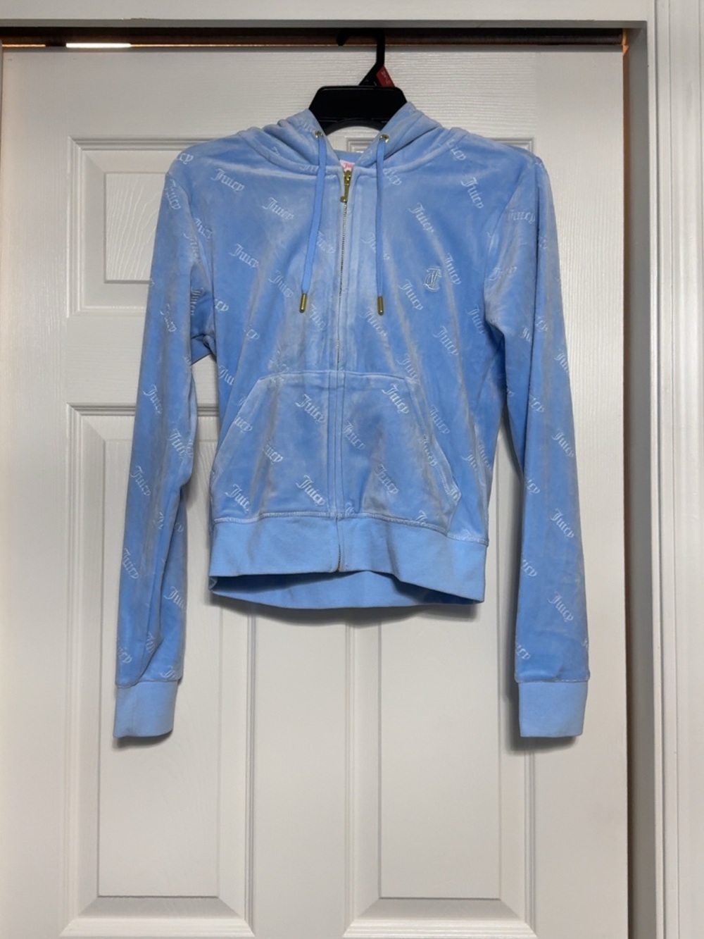 Juicy Couture Sport Baby Blue Velour Monogram Zip Hoodie Small-NWOT